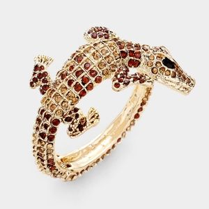 Brown Rhinestone Alligator Crocodile Cuff Bracelet Reptile Bling Jewelry